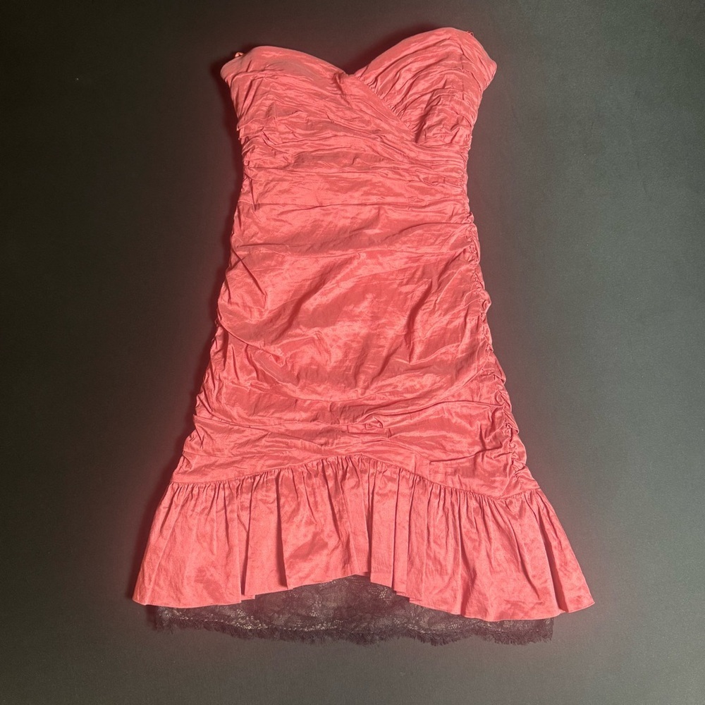 BCBGMAXAZRIA Fleur Coral Ruched Strapless Mini Dress NWT Size 4